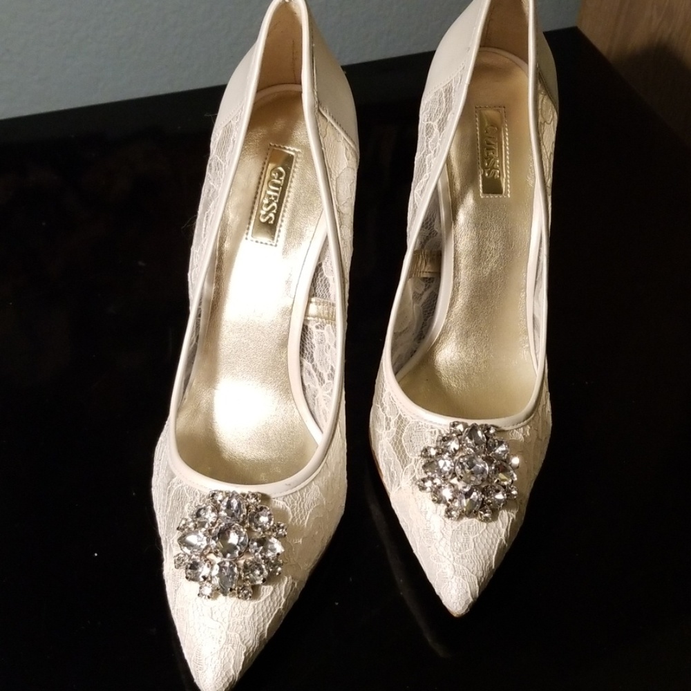 Guess white lace embellished stilettos